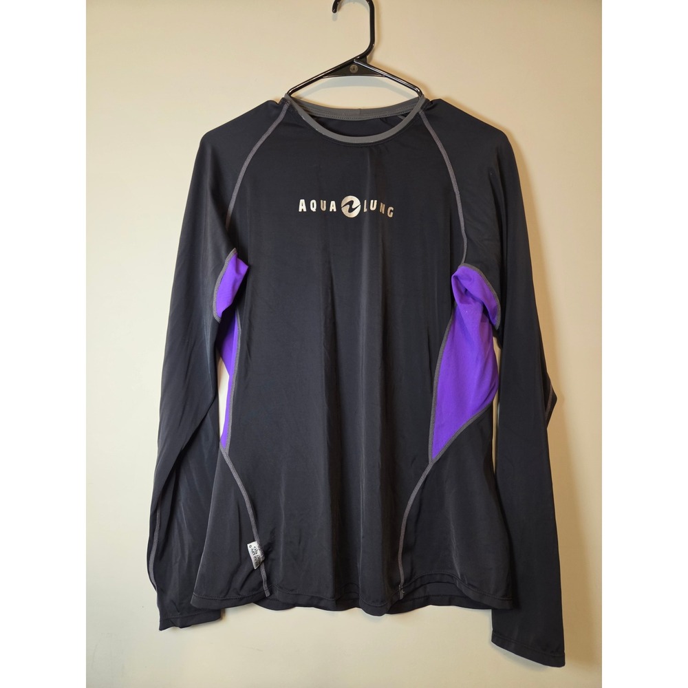 Aqua Lung Womens Rash Guard XL Black Purple Long Sleeve UPF 50 Swim Shirt Raglan